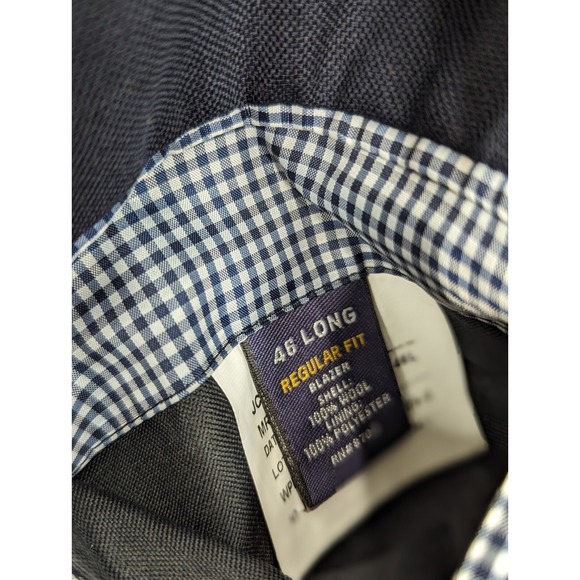 Stafford Blazer Sport Coat Jacket 100% Wool Navy Blue Metal Buttons 46L 48" EUC - Picture 8 of 15